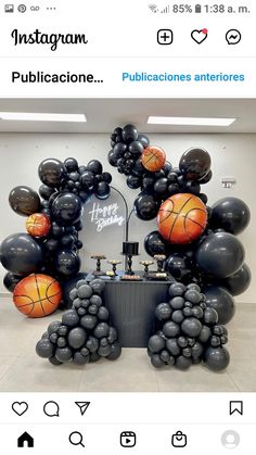 an image of balloons and basketballs on display in a room with the caption instagram