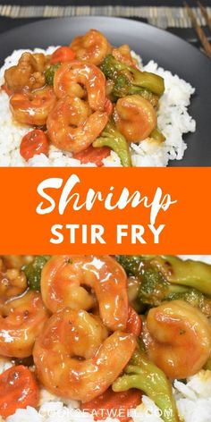 shrimp stir fry on top of white rice