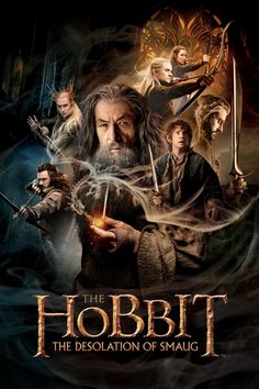 the hobbit movie poster with many characters and their staffs in front of them