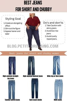 Jeans guide for short and chubby Jeans For Big Thighs, Plus Size Body Shapes, Jeans Guide, Confident Outfit, Plus Size Fashionista, Chubby Fashion, Short Women Fashion