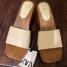 Nwt Genuine Leather Questions? Leave A Comment Below! Chic Beige Wedge Sandals Medium Width, Chic Beige Clogs With Wooden Heel, Beige Leather Clogs For Summer, Beige Wedge Sandals With Removable Insole, Beige High Heel Wedge Sandals Medium Width, Cream Closed Toe Clogs For Summer, Beige Leather Chic Clogs, Chic Beige Open Toe Clogs, Chic Beige Leather Clogs