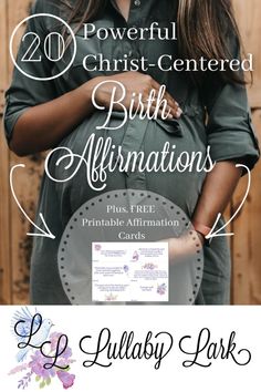 a pregnant woman holding her belly with the words, powerful christ - centered birth affirmations