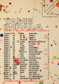 an event poster for tame impatia, featuring the names and numbers on it