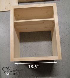 an unfinished shelf is shown with measurements for it