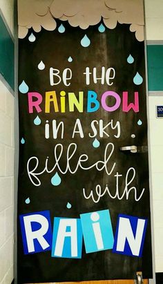 a bulletin board with rain written on it