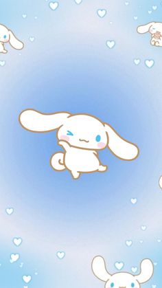 an animated rabbit flying through the air with hearts around it's back legs and ears