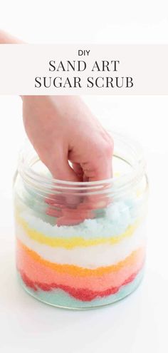 Keep your skin smooth and your bathroom counters cute with this Sand Art DIY Sugar Scrub! #sugarscrub #diysugarscrub #diybeauty Sand Art Diy, Easy Sugar Scrub, Diy Sugar Scrub, Sugar Scrub Recipe, Sugar Scrub Diy, Diy Scrub, Food System, Craft Club, Sand Art