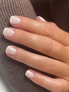 classy Korean short nail design: white French tips Short Squoval Dip Nails, Really Short Gel Nails, Square Oval Nails Short, Extra Short Nails, Really Short Nails, Short French Nails, Chic Nail Art, Cute Short Nails