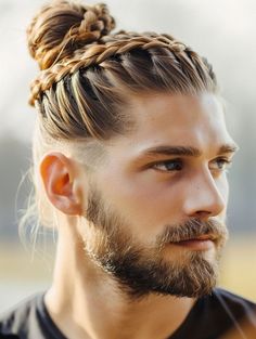 "Description:"Looking for a fresh look? Check out these two trendy men's hairstyles. The first is a modern curly fade, perfect for those who want a clean and stylish cut. The second is a Viking-inspired braided bun, combining both elegance and rugged charm. Perfect for all hair types and occasions. Get inspired for your next hair makeover!"Tags:#MensHairstyles #CurlyFade #BraidedBun #VikingHairstyle #HairTrends2024 #FadeCut #HairInspiration #MenWithBuns #CurlyHair #MensFashion #HairstyleGoals Curly Fade, Top Knot Men, Male Hairstyle, Viking Hairstyles, Trendy Mens Hairstyles, Braided Beard, Braided Crown