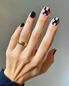 Black And White Nail, Checkered Nails, Mens Nails, Milky Nails, Minimal Nails, Nails Polish, White Nail, Unique Nails, Cute Nail Designs