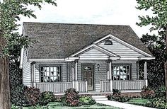 this is an artist's rendering of the front elevation of these country house plans