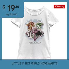 Harry Potter fans will love wearing this little and big girls' graphic t-shirt. Crafted from soft cotton-knit, this tee has a crew neckline and short sleeves. Style it with jeans or shorts. Character: Harry PotterClosure Type: Pullover HeadFit: Slim FitNeckline: Crew NeckSleeve Length: Short SleeveFiber Content: 100% CottonFabric Description: KnitCare: Machine Wash, Tumble DryCountry of Origin: Imported Harry Potter Girl, Under The Stairs, Harry Potter Style, Christmas Tee Shirts, Harry Potter Wand, Sleeves Style, Gamer T Shirt, Kids Graphic Tees, Halloween Girl