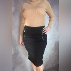 Elevate Your Wardrobe With This Stunning Michael Kors Textured Pencil Skirt. Featuring A Sleek Black Color And A Flattering Knee-Length Cut, This Skirt Is Perfect For Any Occasion. The Zipper Accent Adds A Touch Of Edginess To The Classic Pencil Skirt Style. Available In Size M, This Skirt Is A Must-Have For Any Fashion-Savvy Woman Looking To Make A Statement. Fitted Mini Skirt With Zipper For Work, Chic Spring Bottoms By Michael Kors, Chic Michael Kors Spring Bottoms, Fitted Pencil Skirt For Office In Winter, Elegant Mini Skirt With Zipper For Work, Elegant Office Skirt With Zipper Closure, Fitted Office Skirt With Zipper Closure, Trendy Fitted Pencil Skirt For Winter, Fitted Skirt With Zipper Closure For Office