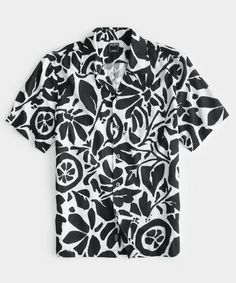 Abstract Floral Short Sleeve Camp Collar Shirt in Black White Black Cotton Summer Shirt, Black Cotton Hawaiian Shirt For Summer, White Relaxed Fit Camp Shirt For Vacation, Black Relaxed Fit Camp Shirt For Vacation, White Camp Shirt With Camp Collar For Spring, Black Cotton Camp Shirt For Beach, Spring Outdoor Short Sleeve Cotton Shirt, White Casual Camp Shirt For Vacation, Cotton Short Sleeve Shirt For Spring Outdoor