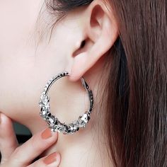 Style: Japan and South Korea Color: Gold, Silver Fashion Element: Geometry Trendy Alloy Hoop Earrings For Parties, Party Hoop Earrings Made Of Alloy, Trendy Alloy Wedding Earrings, Trendy Alloy Earrings For Wedding, Single Hoop Earring In Alloy For Parties, Trendy Hoop Earrings Made Of Alloy, Dangle Alloy Hoop Earrings For Party, Round Alloy Earrings For Parties, Party Dangle Hoop Earrings In Alloy