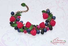 "Berries jewelry set Bracelet Sister gift Wife bracelet gift Raspberries bracelet gift Blueberry earrings Berry jewelry gift Juicy jewelry  Berry bracelet of polymer clay. Bracelet with raspberries, blueberry and currant bracelet. Red glass beads reminiscent of red currants Bilberry earrings - GIFT for you! The bracelet looks natural like gifts of summer is on your wrist. Admiring glances and incredible attention are guaranteed for you.  For these berries I used high quality polymer clay Fimo. Each element is made by hand in a special technique. Leaves have realistic pattern on both sides. Such bracelet and earrings will be a perfect gift for her. Length of the bracelet approx 18см / 7.09\" + extension chain 5см / 1,97\" A earrings studs that fits perfectly with these bracelet: http://etsy Blue Resin Bracelets As Gifts, Blue Resin Bracelets For Gift, Blue Resin Bracelets For Gifts, Blue Resin Bracelets Perfect For Gifts, Blue Polymer Clay Bracelet, Handmade Dangle Jewelry For Birthday Gift, Handmade Polymer Clay Bracelet, Handmade Polymer Clay Jewelry Bracelet, Pink Resin Bracelet Gift