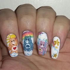 Care bears handpainted by @nails_galore_x_ 💕 Care Bear Nail Designs, Nail Ideas Brown, Cute Nail Designs