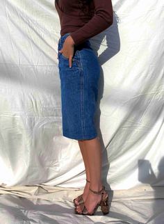 This is the original and classic refurbished high-waisted denim skirt. It is made from salvaged Rockie Mt jeans to create this silhouette. All hardware is original. High Waisted Denim Skirt, Denim Pencil Skirt, Upcycled Fashion, Classic Blue, High Waisted Denim, Denim Wash, Custom Clothes, Rocky, Denim Skirt