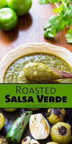 roasted salsa verde with grilled artichokes in a white bowl on a wooden table