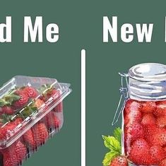 there are two pictures with strawberries in the same container and one has strawberrys in it