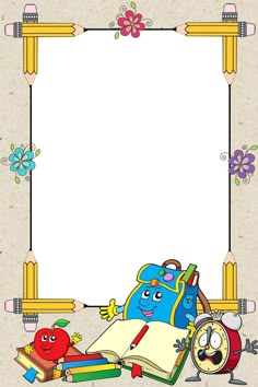 an image of a cartoon frame with school supplies