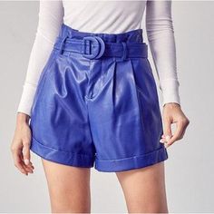 Color Is Cream! Blue Is To Show Fit; The Stock Cream Photo Shows Color But The Belt Is Not A Tie But As Shown In Blue Pic New With Tags Idem Ditto Cream Faux Leather Paperbag Shorts Cream Photo, Paperbag Shorts, High Waist, Faux Leather, High Waisted, Cream, Tags, Leather, Women Shopping