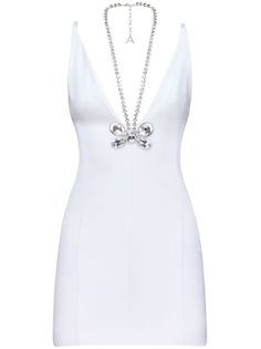 white butterfly charm crystal embellishment plunging V-neck lobster claw fastening concealed rear zip fastening adjustable spaghetti straps thigh-length straight hem Mini Dress White, Crystal Butterfly, Wardrobe Edit, Butterfly Dress, White Butterfly, White Rhinestone, Butterfly Charm, Exclusive Fashion, Crystal Embellishment