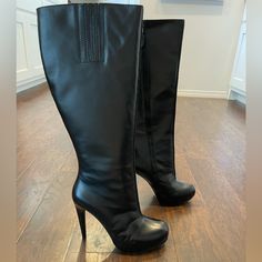 The Last Word In Sexy! New, Never Worn Outside Of Trying Them On And Walking Around My House, Beautiful Black Leather Platform Boots. These Boots Are Perfect For Halloween Costumes, Drag Shows, Goth Style Or Just A Sexy Night Out! The Quality Is Fabulous And The Platform Makes The Heel Height Much Easier To Walk In. 15” Calf Circumference, 5” Heel. Fitted Leather Platform Boots For Night Out, Leather High Heel Platform Boots For Club, Fitted Leather Heeled Boots For Club, High Heel Leather Boots For Club, Leather High Heel Boots For Club, Edgy Fitted Platform Boots For Evening, Fitted Edgy Platform Boots For Evening, Fitted Leather Boots For Club, Leather Platform Boots With 4-inch Heel For Party