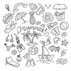 a black and white drawing of different things