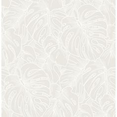 a white wallpaper with leaves on the bottom and bottom corner, in shades of beige