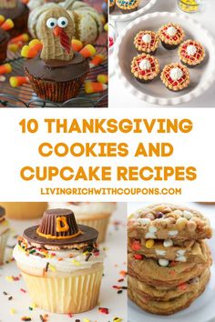 thanksgiving cookies and cupcakes collage with text overlay