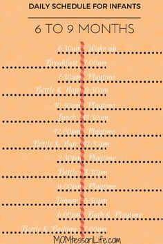 the daily schedule for infants and toddlers is shown in orange, with black dots