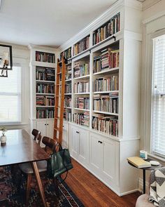 18 Bookshelves With Ladders That Look Amazing Library Dining Room, Basement Tv Rooms, Cloud Cuckoo Land, Books Of The Year, Bookshelves In Living Room, Ladder Bookshelf, Corner Bookshelves, Shelves In Bedroom