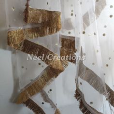 Gold fringe dupatta for women. More dupatta here in our collection https://www.etsy.com/shop/neelcreations/?section_id=15880219 This Dupatta is embroidered on net with beautiful gold fringe border. This can be your wedding dress accessory. Border has beautiful work of sequins. ★ It can be made in other colors. ★We can increase the length if required. Approximate length 90-95 inches. We can increase length so please contact us if you want longer dupatta. NOTE : There might be slight color variati Celebration Net Dupatta With Traditional Drape, Celebration Net Dupatta In Traditional Drape, Festive Net Dupatta With Cutdana, Bollywood Style Net Dupatta With Cutdana, Bollywood Style Cutdana Net Dupatta, Festive Cutdana Net Dupatta, Fringe Dupatta, White Net Dupatta, Gold Fringe