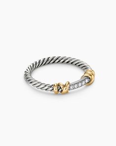 David Yurman | Petite Helena Wrap Band Ring in Sterling Silver with 18K Yellow Gold and Diamonds, 4mm Infinity Band Ring, David Yurman Ring, Women's Rings, Rare Gemstones, Gold Threads, David Yurman, Pave Diamonds, Unique Rings, Band Ring