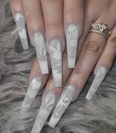 Bandana Nails, Bunny Nails, Punk Nails, Home 2023, Long Acrylic Nail Designs, Drip Nails, Edgy Nails, Grunge Nails, Colored Acrylic Nails