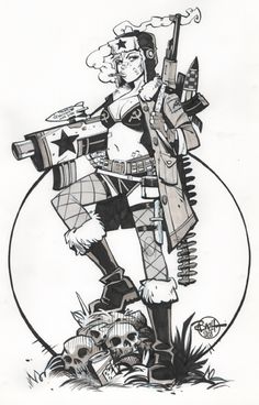 Halloween Comic Art, Brett Parson Art, Tankgirl Comics, Punk Comic Art, Tank Girl Tattoo, Brett Parson, Nail Bat