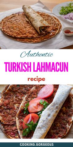 Middle Eastern flatbread topped with ground meat, vegetables, and spices, and baked until crispy. Lahmacun Recipe, Crispy Flatbread, Turkish Pizza, Parsley Leaves, Middle East Food, Minced Beef, Armenian Recipes, Lebanese Recipes, Red Onions