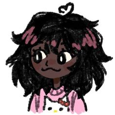 a drawing of a girl with black hair and pink shirt