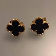 Gold Plated Black French Back Stud Earrings. New. Excellent Condition. Sterling Silver Turquoise Earrings, Silver Turquoise Earrings, Clover Jewelry, Black And White Earrings, Betsey Johnson Earrings, Black Stud Earrings, Silver Statement Earrings, Gold Earrings For Women, Black French