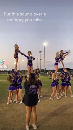 a group of cheerleaders perform on the field at a football game with an ad that reads, put this sound over a memory you miss