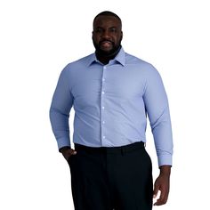 You'll look sharp and stylish with this Big & Tall Haggar® Smart Wash® Classic Fit Solid Dress Shirt. Click on this MEN'S GUIDE to find the perfect fit and more! FEATURES Button-front Long Sleeves Enhanced Smart Wash® technology, offers 2-way stretch and a wrinkle-free finish Removable collar stays Adjustable button cuffsFIT & SIZING Classic fitFABRIC & CARE Recycled Polyester/Polyester/Elastane Machine wash Imported Size: 18.5 36/7B. Color: Blue Stripe. Gender: male. Age Group: adult. Material: Business Professional Attire, Solid Dress Shirt, Removable Collar, Fitted Dress Shirts, Looking Dapper, Collar Stays, Professional Attire, Well Dressed Men, Fit Dress