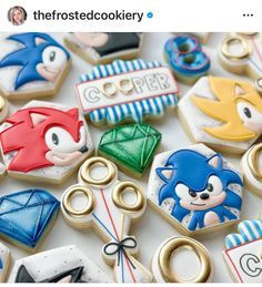 cookies decorated with sonic the hedgehog characters