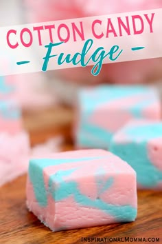 cotton candy fudge on a wooden table