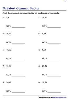 the greatest common factor worksheet for grade 1 students to practice fraction numbers and place value