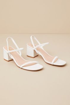 White Heels Bridesmaid, Short White Heels, Low White Heels, White Strap Heels, White Strappy High Heels, Cute High Heels, Square Heels, Spring Formal, Strappy High Heels Sandals