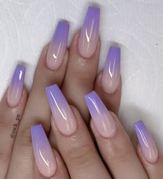 Flashy Nails, Paznokcie Hello Kitty, Purple Ombre Nails, Unghie Sfumate, Purple Acrylic Nails, Lilac Nails, Elegant Nail, Ombre Acrylic Nails, Purple Nail