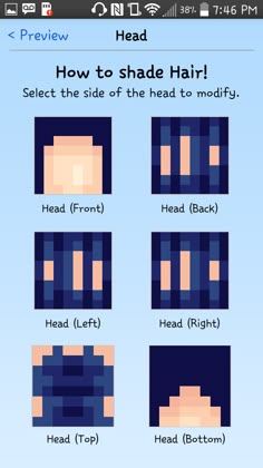 an image of how to shade hair in minecraft with the help of pixel art