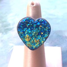 New! Large, Heart Shaped, Blue Druzy, Ring! Sz.6 Rubellite Ring, I Love You Ring, Lapis Ring, Swirl Ring, Classic Wedding Rings, Large Heart, Pandora Rings, Classic Engagement Rings, Luxury Rings