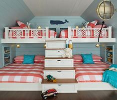 a bedroom with bunk beds and toys on the floor